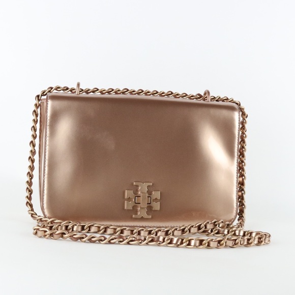 Tory Burch Metallic Patent Leather Mercer Shoulder Bag - Rose Gold - Picture 3 of 14